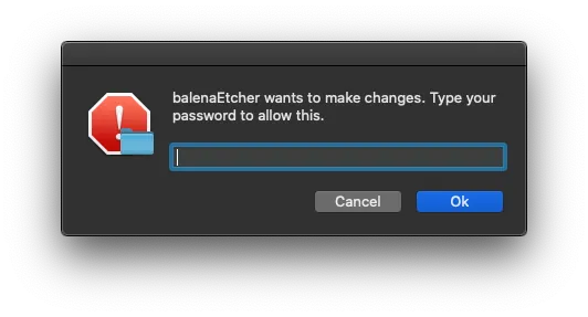 At this point, a prompt will appear asking you to enter your **MacOS password**. After entering it, click "Ok" to continue.
