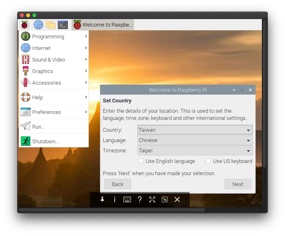 Set language, region, and time zone.