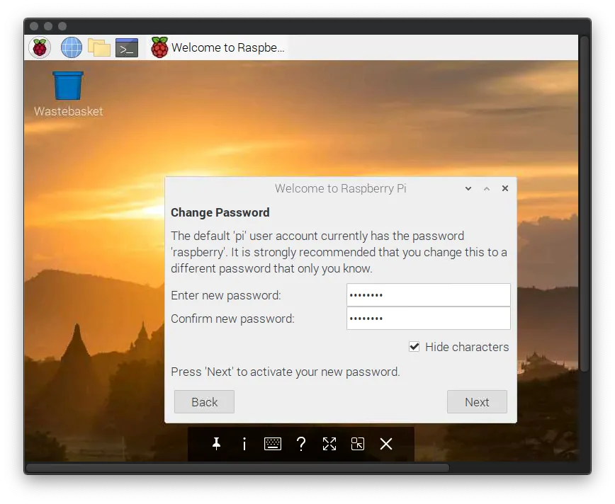 Change the default Raspberry Pi password by entering the password you want to set.