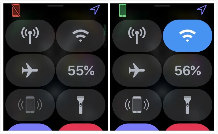 Left side shows connection interrupted, right side shows connection normal